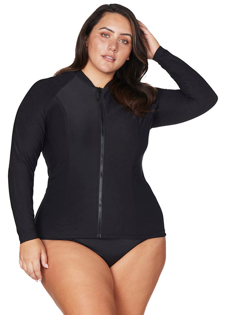 Artesands Woman's Plus Size Hues Sunsafe Long Sleeve One Piece Swimsuit