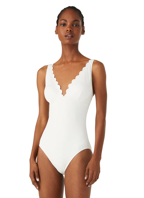 Kate Spade New York Women's Pique Solids Plunge One Piece Swimsuit