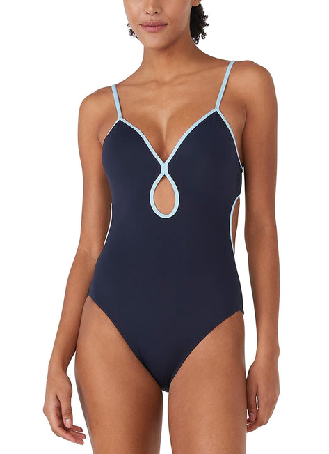 Kate Spade New York Women's Contrast Solid Keyhole One Piece Swimsuit