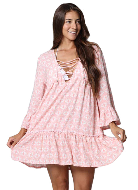 J.Valdi Women's Petals Lace Up Tiered Dress