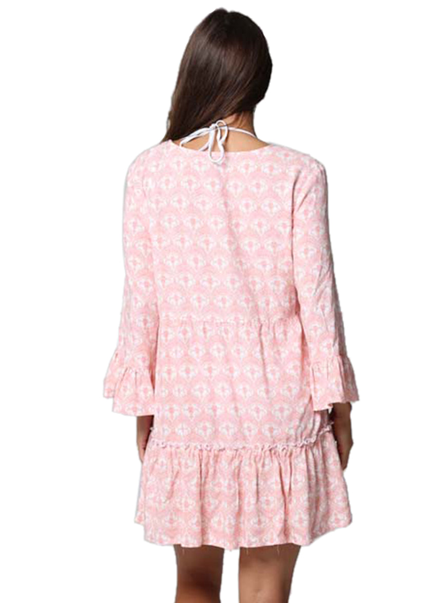 J.Valdi Women's Petals Lace Up Tiered Dress - Pink/White