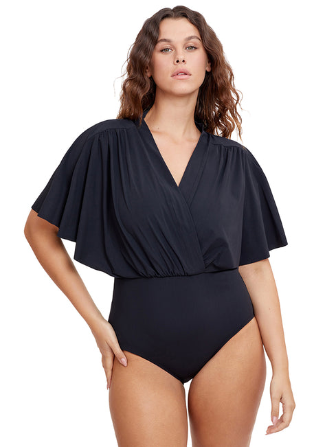 Gottex Modest Women's Solid Surplice Blouson One Piece Swimsuit