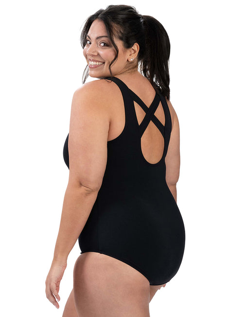 Dolfin Women's Aquashape Conservative Solid Cross Back One Piece Swimsuit