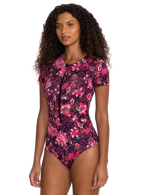 Johnny Was Women's Machila Short Sleeve One Piece Swimsuit