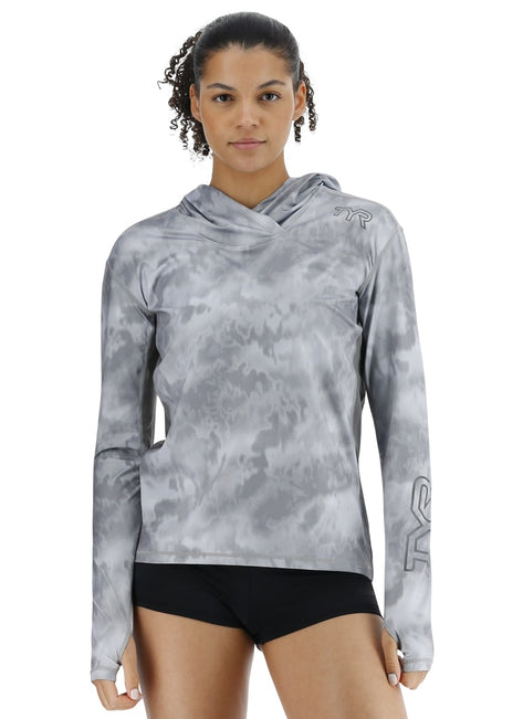 TYR Women's Turbulent SunDefense Hooded Long Sleeve UPF 50+ Swim Shirt