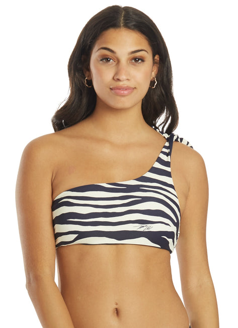 Michael Kors Women's Reversible Zebra One Shoulder Bikini Top