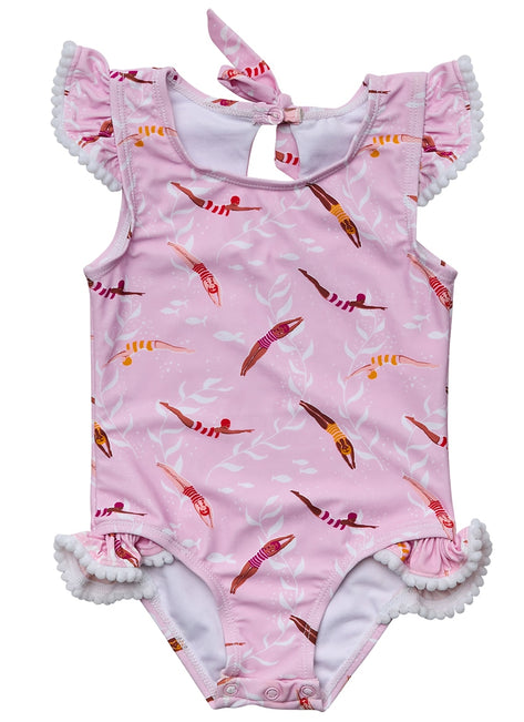 Snapper Rock Girls' Diving Diva Frill One Piece Swimsuit (Baby)