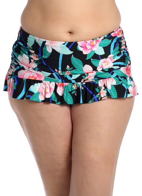 La Blanca Women's Plus Nightfall Blooms Ruffle Swim Skirt