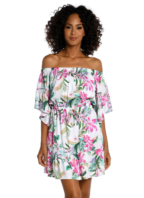 La Blanca Women's Mystic Palms Off The Shoulder Dress