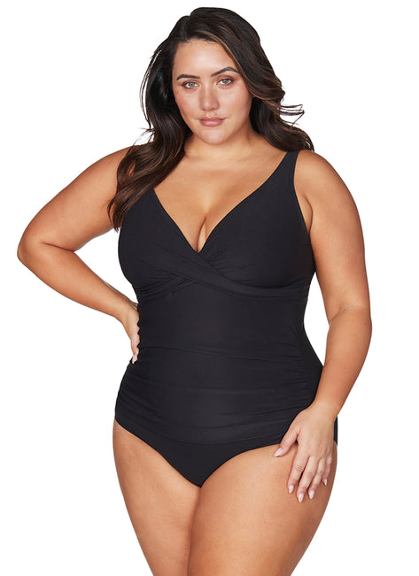 Artesands Woman's Plus Size Hues Delacroix Cross Front One Piece Swimsuit (Multifit D-G Cup)