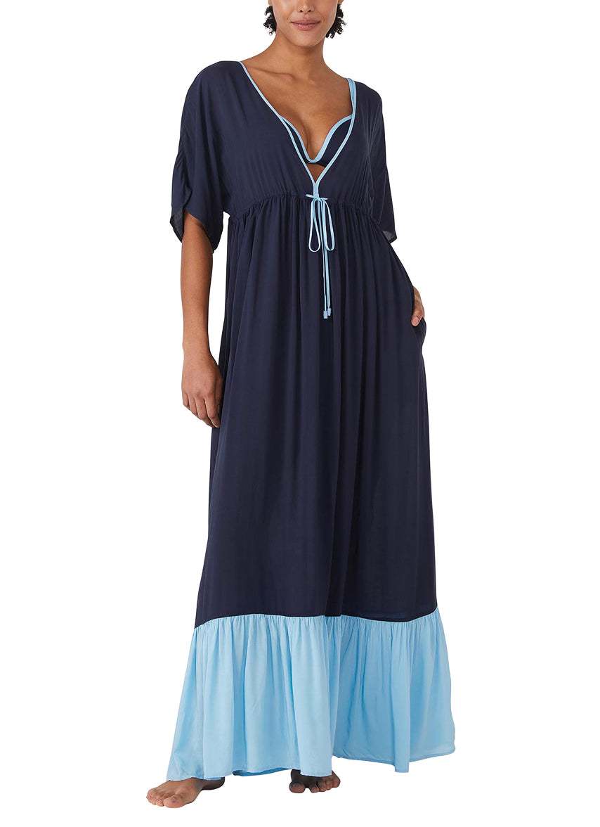 Kate Spade New York Women's Contrast Solid Midi Tiered Cover Up Dress at  SwimOutlet.com
