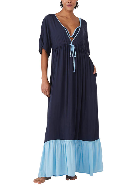 Kate Spade New York Women's Contrast Solid Midi Tiered Cover Up Dress