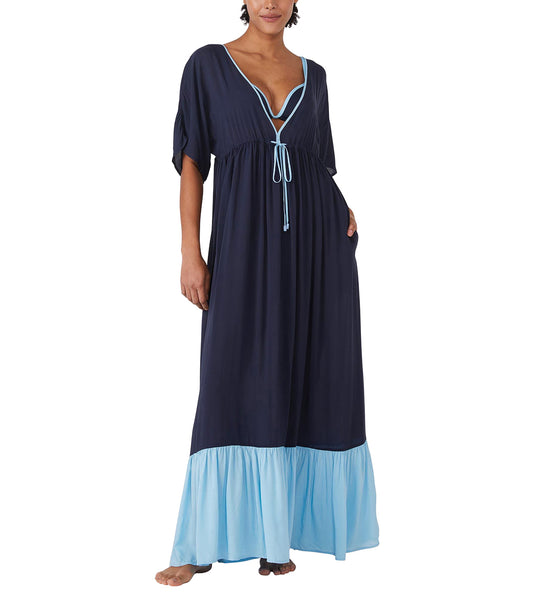 Kate Spade New York Women's Contrast Solid Midi Tiered Cover Up Dress - Blazer Blue