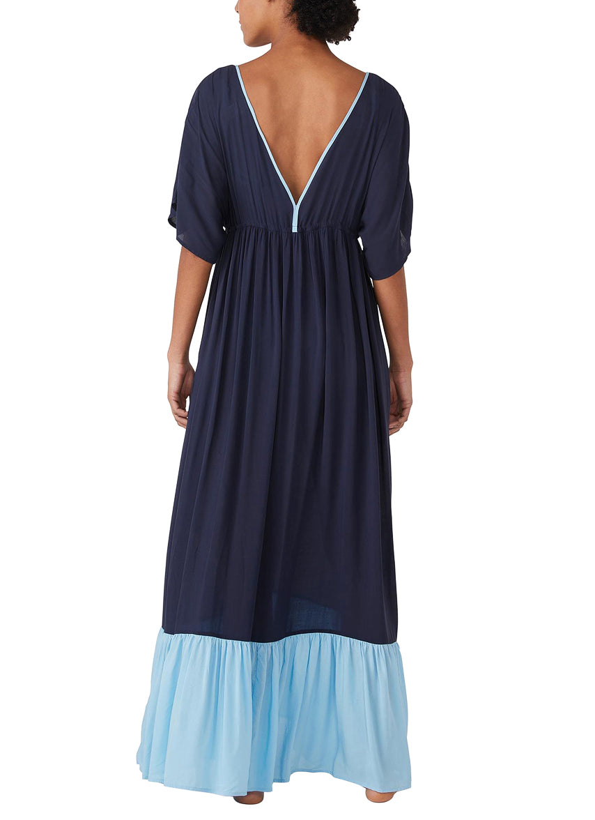 Kate Spade New York Women's Contrast Solid Midi Tiered Cover Up Dress - Blazer Blue