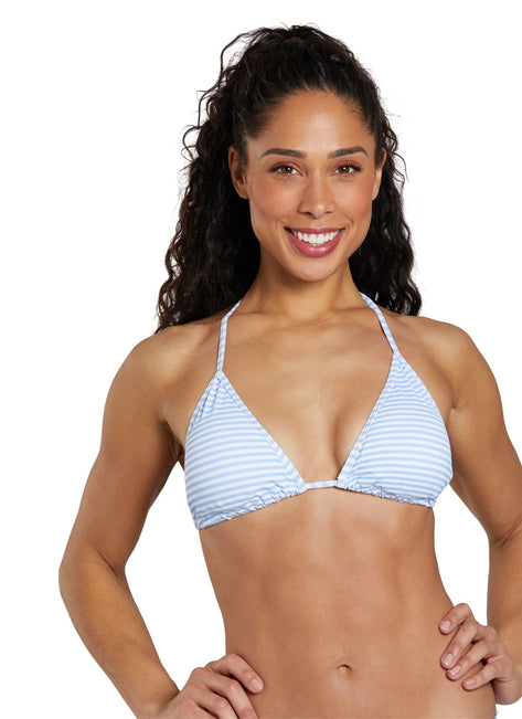 Snapper Rock Women's Powder Blue Sustainable Stripe Bikini Top