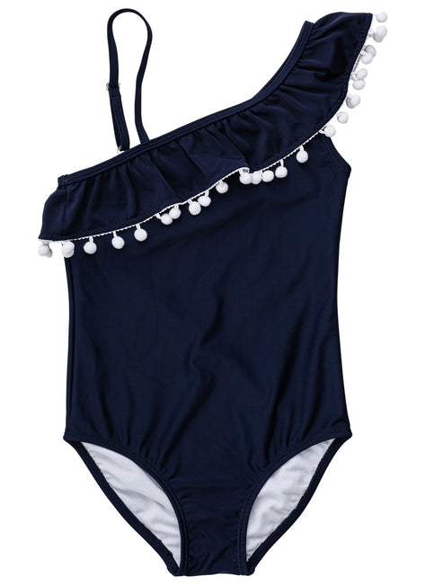 Snapper Rock Girls' Navy One Shoulder Frill Swimsuit (Toddler, Little Kid, Big Kid)