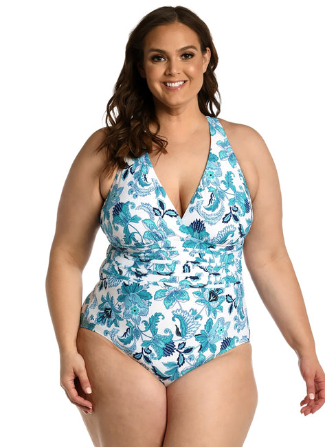 La Blanca Women's Plus Santorini Sun Cross Back One Piece Swimsuit