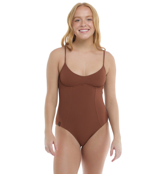Body Glove Women's View Point One-Piece Swimsuit - Black Mesh Insert Swimsuit With Geo Motif