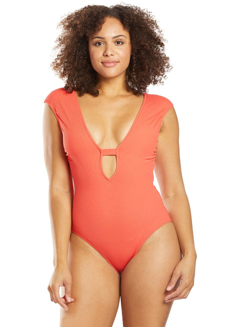 Gottex Elle Plunge Cap Sleeve One Piece Swimsuit