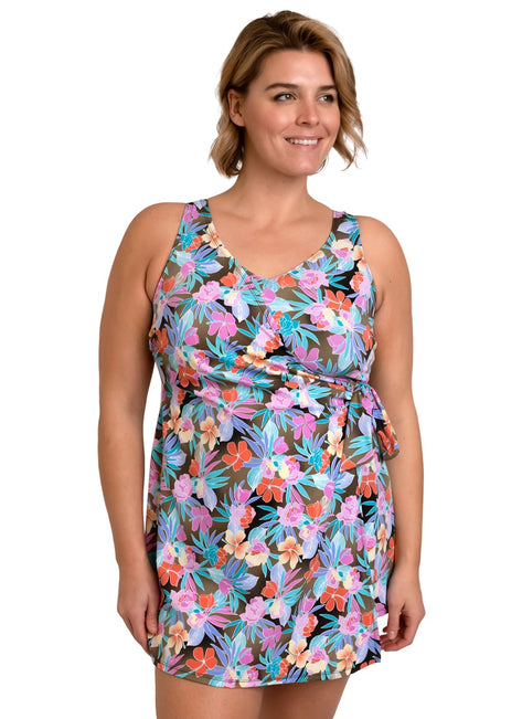 Fit4U Women's Plus Size Topaz V Neck Wrap Tie Romper