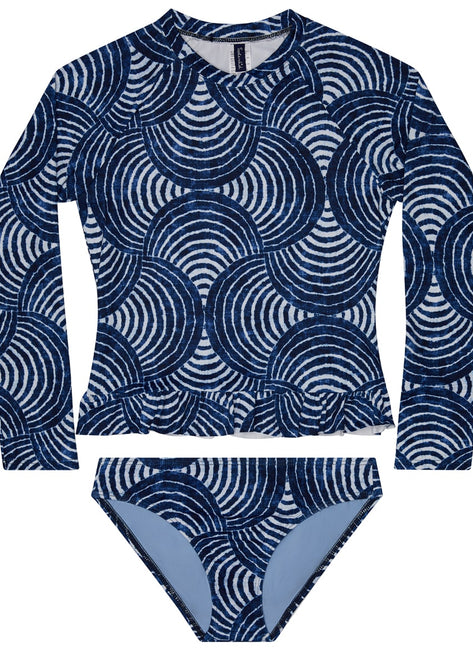Splendid Girls' Indigo Long Sleeve Ruffle Two Piece Rashguard Set (Big Kid)