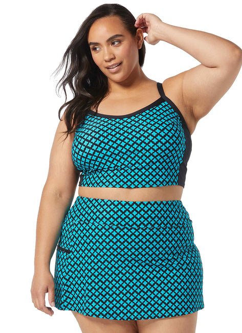 Beach House Women's Plus Size Delray Beach Botanical Plateau Racer Back Crop Top