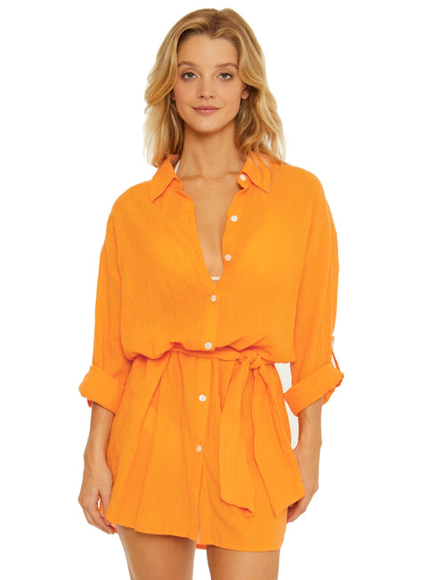 Becca Swim Women's Gauzy Button Front Cover Up Shirt Dress