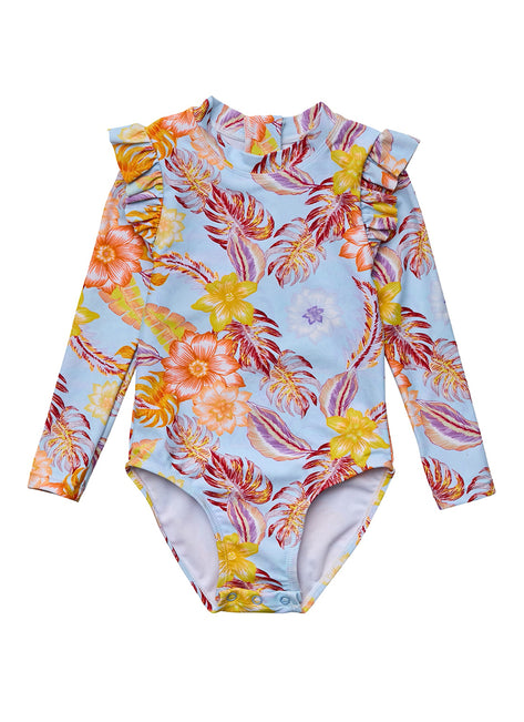 Snapper Rock Girls' Boho Tropical Frill Long Sleeve One Piece Swimsuit (Baby, Toddler, Little Kid)