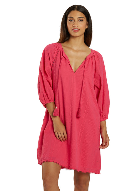 Tommy Bahama Women's Seersucker Split Neck Tunic Cover Up Dress
