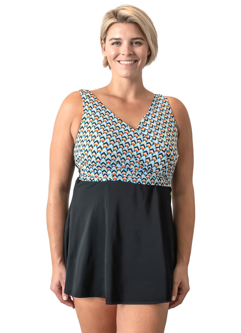 Fit4U Women's Plus Size Geomatic Wrap Swim Dress (C Cup)
