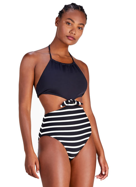 Kate Spade New York Women's Breton Stripe High Neck One Piece Swimsuit