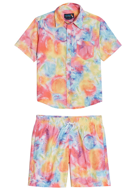 Trunks Surf & Swim Co. Boys' Bright Tie Dye Camp Shirt & Swim Trunks Set (Big Kid)