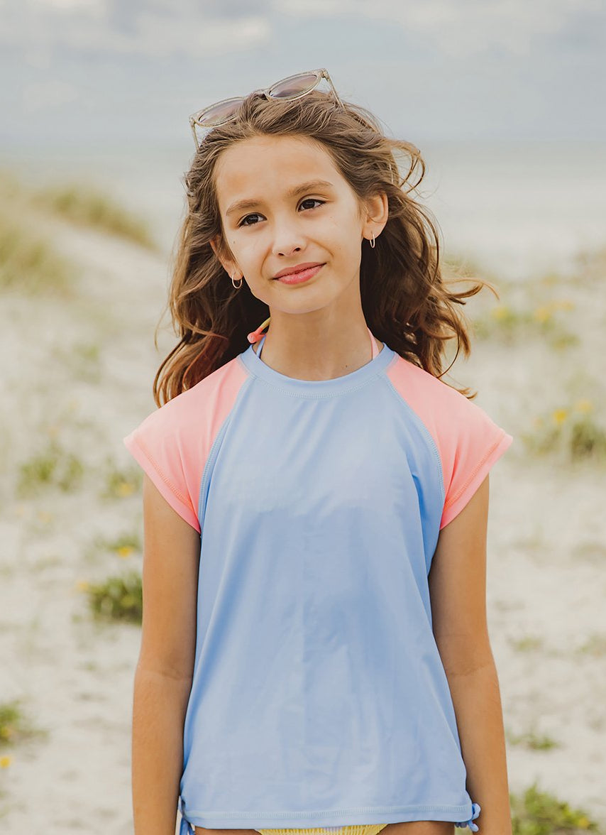 Snapper Rock Girls' Cornflower Peach Sleeve Short Sleeve Rash