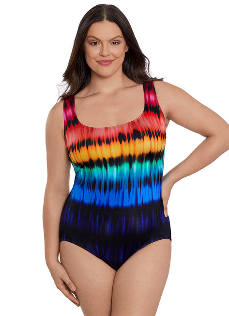 Longitude Women's Heated Waters Cross Back Tank Long Torso One Piece Swimsuit