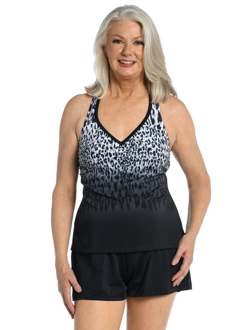 Maxine Women's Chlorine Resistant Ombre Animal Racerback Tankini Top