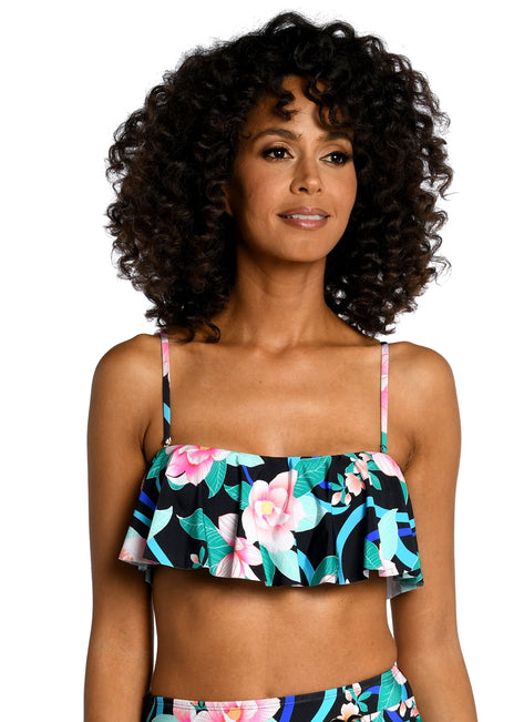 La Blanca Women's Nightfall Blooms Bandeau Ruffle Bikini Top