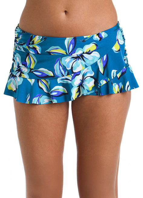 La Blanca Island Goddess Shirred Band Slit Swim Skirted Hipster Bikini Bottom