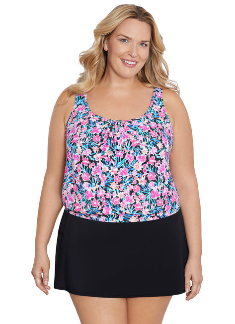 Shape Solver By Penbrooke Women's Plus Florentine Blouson Tankini Top