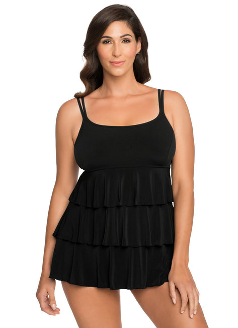 Longitude Women's Night Gala Triple Tier Long Torso Swim Dress