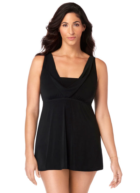 Longitude Little Black Dress Cowl Neck Long Torso Swim Dress