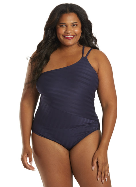 La Blanca Women's Plus Size Linea Costa One Shoulder One Piece Swimsuit