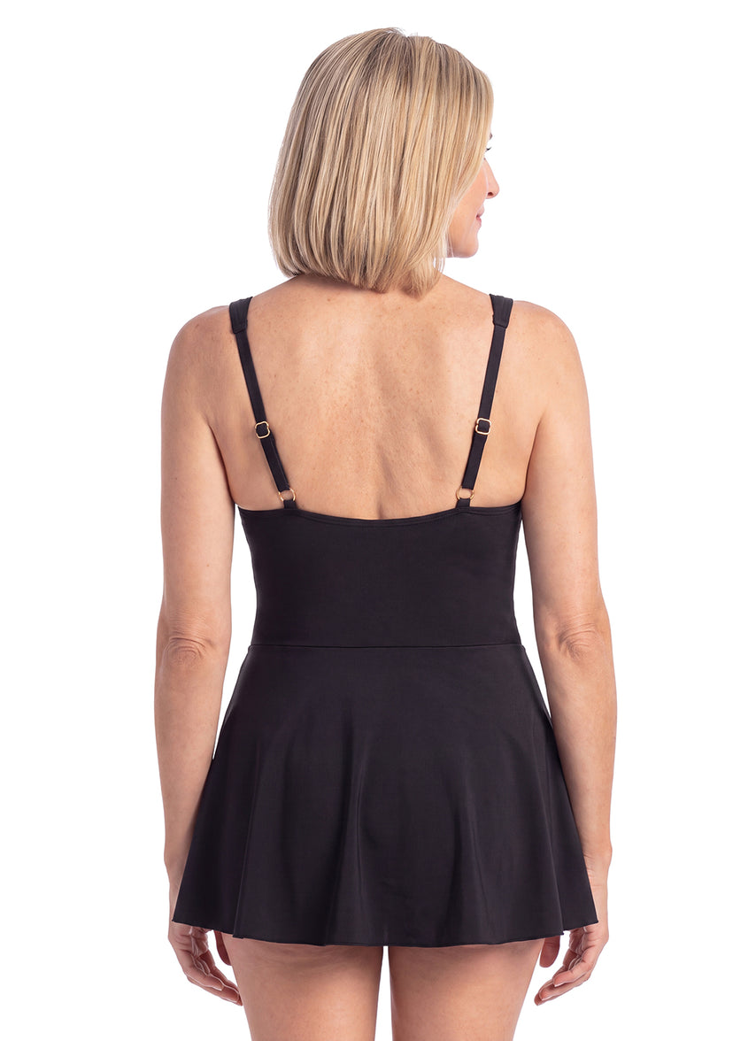 Dolfin Women's Aquashape Solid Deep Scoop Swim Dress - Black