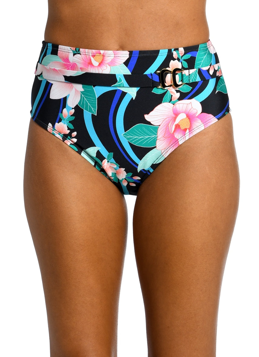 La Blanca Women's Nightfall Blooms Belted High Waist Bikini Bottom