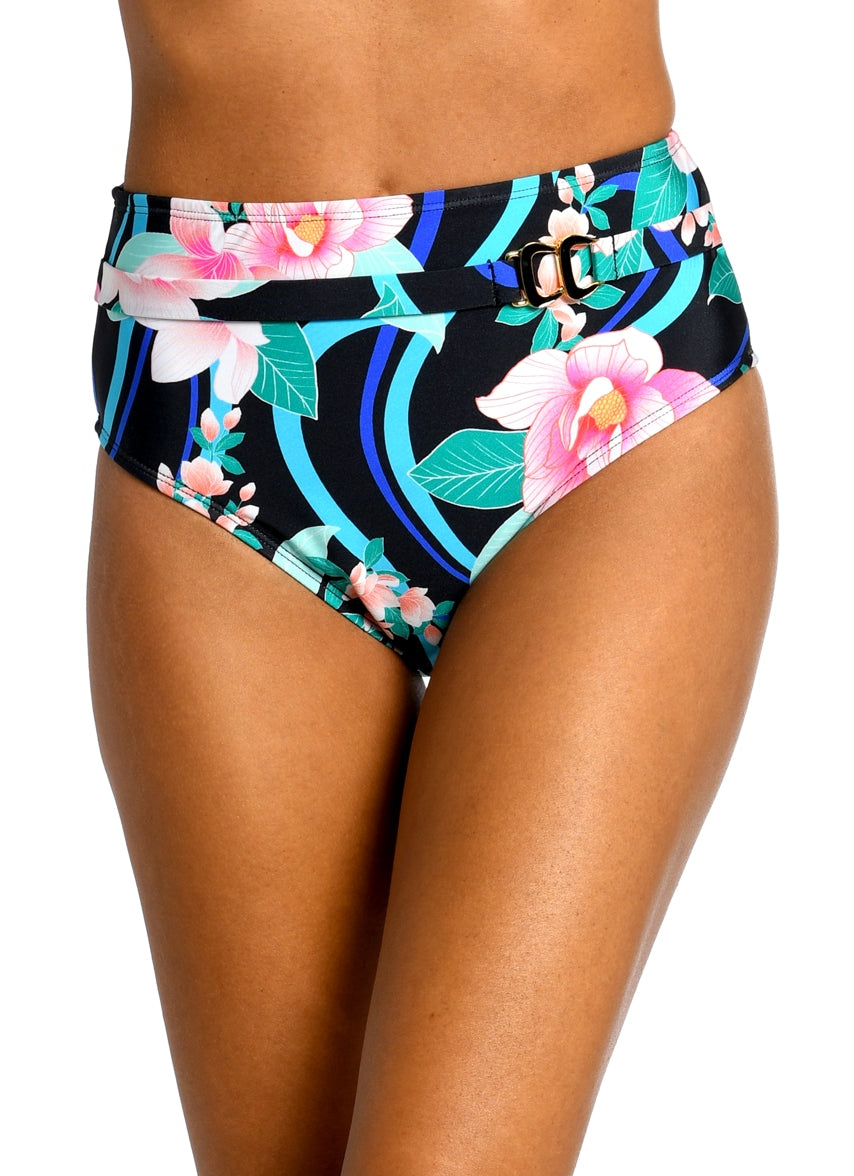La Blanca Women's Nightfall Blooms Belted High Waist Bikini Bottom