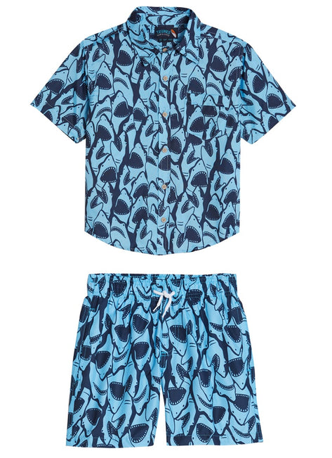 Trunks Surf & Swim Co. Boys' Shark Camp Shirt & Swim Trunks Set (Big Kid)