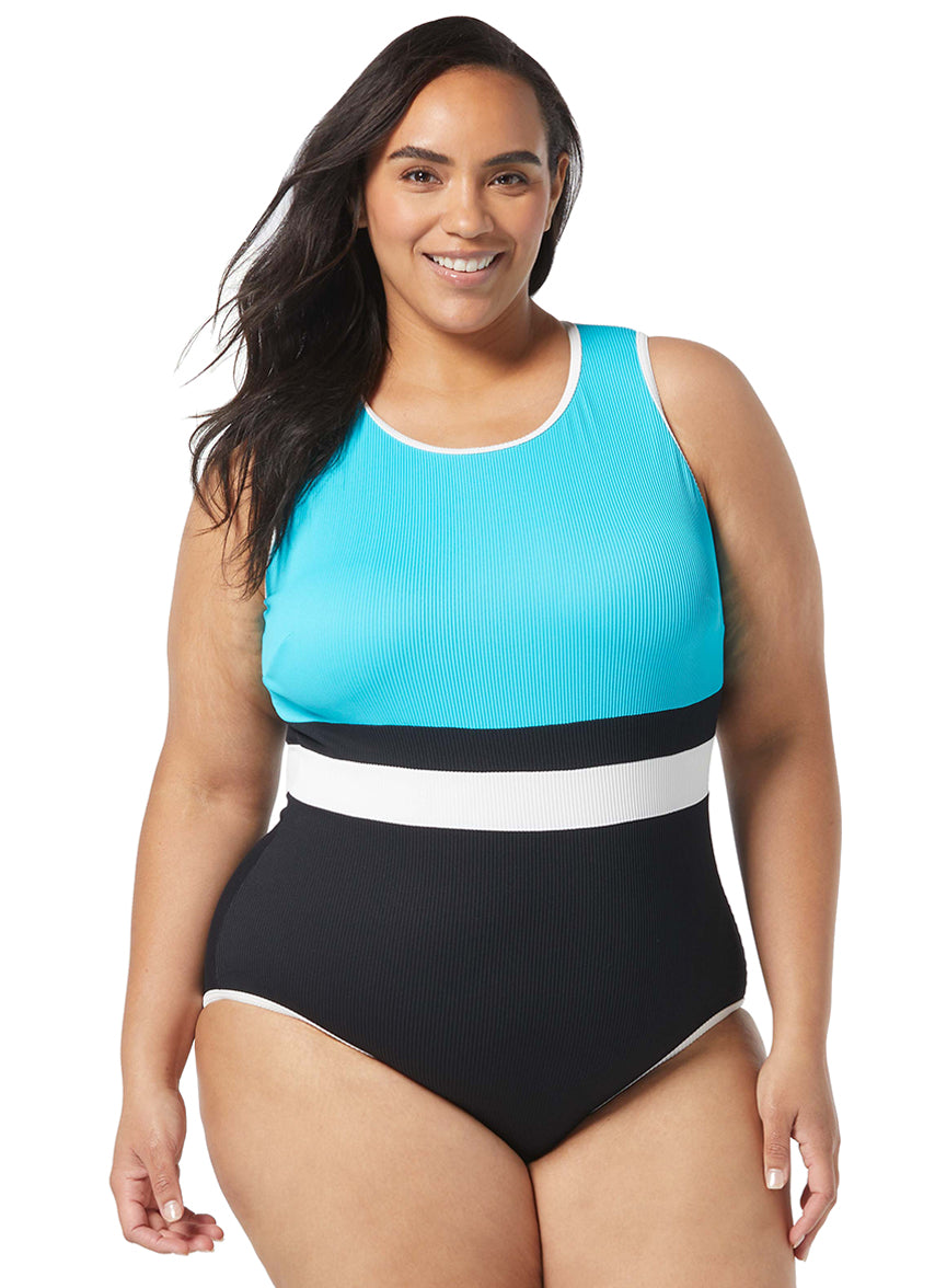 Beach House Women's Plus Size Colorblock Rib Aspire High Neck Back