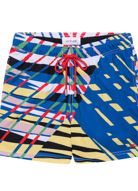 LE CLUB Men's Linear Short Stretch Swim Trunks