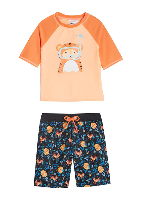 Swimfix Boys' Jungle Boogie Short Sleeve Rashguard Set with Hat (Baby, Toddler)
