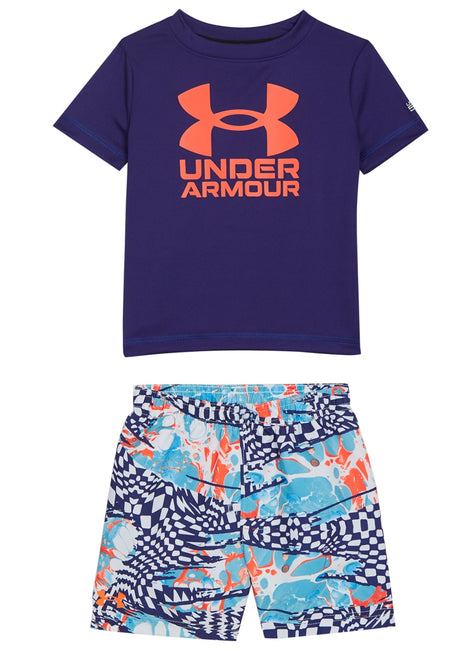 Under Armour Boys' UA Checker Mash Short Sleeve Swim Set (Toddler, Little Kid)