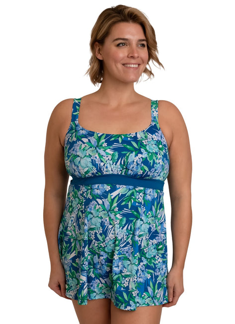 Fit4U Women's Plus Size Tango Empire Banded Swim Dress